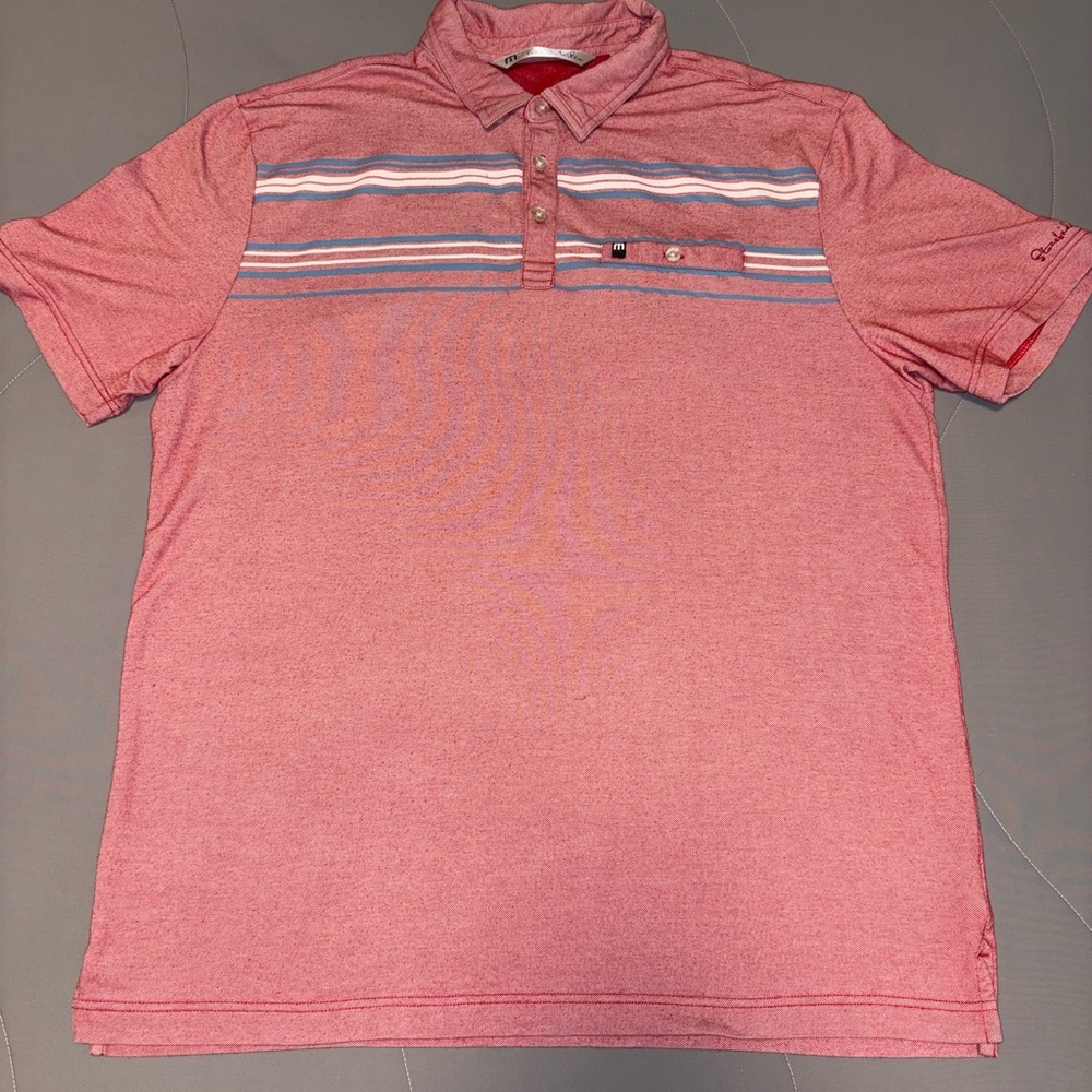 Travis Mathew men’s Red/pink Stripe golf Polo Shirt XL
